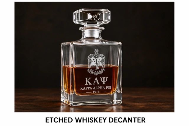 KAΨ Kappa Alpha Psi 1911 etched whiskey decanter